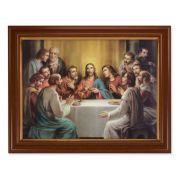 15 1/2" x 19 1/2" Walnut Finish Frame with Gold Accent and a 12" x 16" Bonella: Last Supper Textured Art