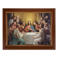 15 1/2" x 19 1/2" Walnut Finish Frame with Gold Accent and a 12" x 16" Bonella: Last Supper Textured Art