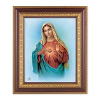 11 1/2" x 13 1/2" Cherry Frame with Gold Trim with an 8" x 10" Immaculate Heart of Mary Print