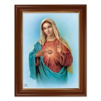 15 1/2" x 19 1/2" Walnut Finish Frame with Gold Accent and a 12" x 16" Immaculate Heart of Mary Textured Art