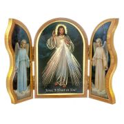 Divine Mercy Standing Natural Wood Triptych