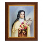 10 1/2" x 12 1/2" Walnut Finish Beveled Frame with 8" x 10" St. Therese Textured Art