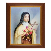 10 1/2" x 12 1/2" Walnut Finish Beveled Frame with 8" x 10" St. Therese Textured Art