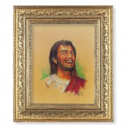 12 1/2" x 14 1/2" Ornate Gold Leaf Antique Frame with 8" x 10" Laughing Jesus Print
