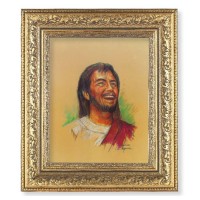 12 1/2" x 14 1/2" Ornate Gold Leaf Antique Frame with 8" x 10" Laughing Jesus Print