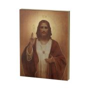 7 1/2" x 10" Chambers: Sacred Heart of Jesus Gold Embossed Wood Plaque