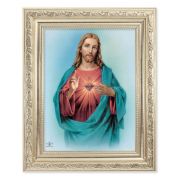 8.25" x 10.25" Silver Ornate Frame with a 6" x 8" Sacred Heart of Jesus Print