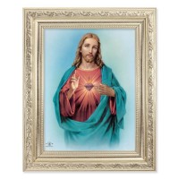 8.25" x 10.25" Silver Ornate Frame with a 6" x 8" Sacred Heart of Jesus Print