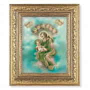 12 1/2" x 14 1/2" Ornate Gold Leaf Antique Frame with 8" x 10" St. Joseph and Child Enthroned Print