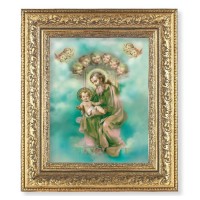 12 1/2" x 14 1/2" Ornate Gold Leaf Antique Frame with 8" x 10" St. Joseph and Child Enthroned Print