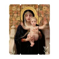 7 1/2" x 9" Bouguereau: Madonna and Child Vintage Wooden Plaque with Hanger