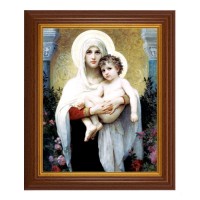 10 1/2" x 12 1/2" Walnut Finish Beveled Frame with 8" x 10" Bouguereau: Madonna with Roses Textured Art