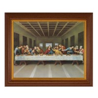 10 1/2" x 12 1/2" Walnut Finish Beveled Frame with 8" x 10" Davinci: Last Supper Textured Art