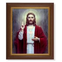 10 1/2" x 12 1/2" Walnut Finish Beveled Frame with 8" x 10" Chambers: Sacred Heart of Jesus Textured Art