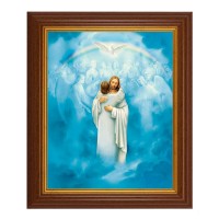 10 1/2" x 12 1/2" Walnut Finish Beveled Frame with 8" x 10" Christ Welcoming Home Textured Art