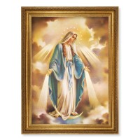 23.5" x 31" Antique Gold Leaf Beveled Frame, Roping Detail with 19" x 27" Our Lady of Grace Textured Art
