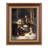11 1/2" x 13 1/2" Cherry Frame with Gold Trim with an 8" x 10" The Holy Family Print