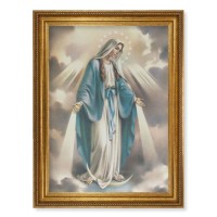 23.5" x 31" Antique Gold Leaf Beveled Frame, Roping Detail with 19" x 27" Our Lady of Grace Canvas Artwork