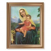 13 1/2" x 16 9/16" Gold Leaf Antique Finished Frame with 11" x 14" Madonna and Child Textured Art