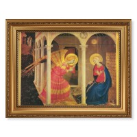 15 1/2" x 19 1/2" Antique Gold Leaf Beveled Frame with Bead Inlay and 12" x 16" Angelico: The Annunciation Textured Art