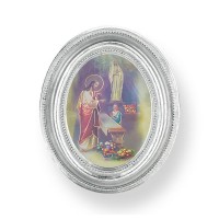 3 1/2" x 4 1/2" Silver Oval Frame with a First Communion Boy Print
