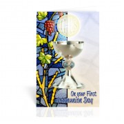 10pk - Chalice with Host First Communion Stained Glass  Design Greeting Card.  Sold in Inc. of 10