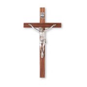 10" Walnut Wood Crucifix with Antiqued Fine Pewter Corpus