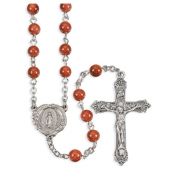 6mm Gold Sand Bead Rosary with Deluxe Silver Finish Centerpiece and Crucifix in a Grey Velvet Box