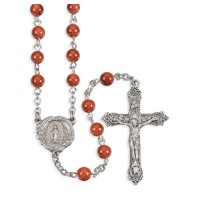 6mm Gold Sand Bead Rosary with Deluxe Silver Finish Centerpiece and Crucifix in a Grey Velvet Box