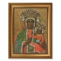 15 1/2" x 19 1/2" Antique Gold Leaf Beveled Frame with Bead Inlay and 12" x 16" Our Lady of Czestochowa Textured Art