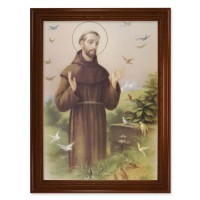 23.5" x 31" Walnut Finished Beveled Frame with 19" x 27" St. Francis Textured Art