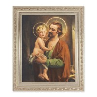 10" x 12" Ornate Silver Frame with a Chambers: St. Joseph with Jesus Print