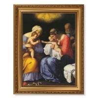 15 1/2" x 19 1/2" Antique Gold Leaf Beveled Frame with Bead Inlay and 12" x 16" Saint Anne, John the Baptist and the Holy Family Textured Art
