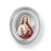 3 1/2" x 4 1/2" Silver Oval Frame with a Sacred Heart of Jesus Print