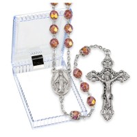 Bronze Alabaster Luster Glass Bead Rosary, Boxed