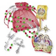 6mm Christmas Rosary with Holy Family Ornament in Organza Bag