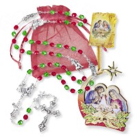 6mm Christmas Rosary with Holy Family Ornament in Organza Bag
