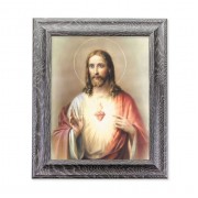 10 1/2" x 12 1/2" Grey Oak Finish Frame with an 8" x 10" Sacred Heart of Jesus Print
