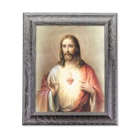 10 1/2" x 12 1/2" Grey Oak Finish Frame with an 8" x 10" Sacred Heart of Jesus Print