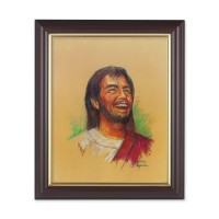 10" x 12" Walnut Frame with Gold Inside Lip and a 8" x 10" Laughing Jesus Print