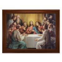 23.5" x 31" Walnut Finished Beveled Frame with 19" x 27" The Last Supper Textured Art