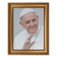 15 1/2" x 19 1/2" Antique Gold Leaf Beveled Frame with Bead Inlay and 12" x 16" Pope Francis Canvas Artwork