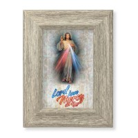 6 1/2" x 8 1/2" Grey Weathered Frame with Divine Mercy Artwork on Wood Plaque