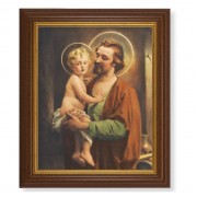 10 1/2" x 12 1/2" Walnut Finish Beveled Frame with 8" x 10" Saint Joseph with Jesus Textured Art