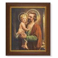 10 1/2" x 12 1/2" Walnut Finish Beveled Frame with 8" x 10" Saint Joseph with Jesus Textured Art