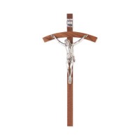 10" Walnut Wood Cross with Fine Pewter Papal Corpus 10" Walnut Wood Cross with Fine Pewter Papal Corpus
