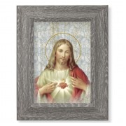 7 1/2" x 9 1/2" Grey Weathered Frame with Sacred Heart Artwork on Wood Plaque