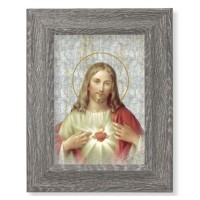 7 1/2" x 9 1/2" Grey Weathered Frame with Sacred Heart Artwork on Wood Plaque