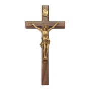 15" Walnut Cross with Antiqued Gold Finish Pewter Corpus