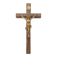 15" Walnut Cross with Antiqued Gold Finish Pewter Corpus